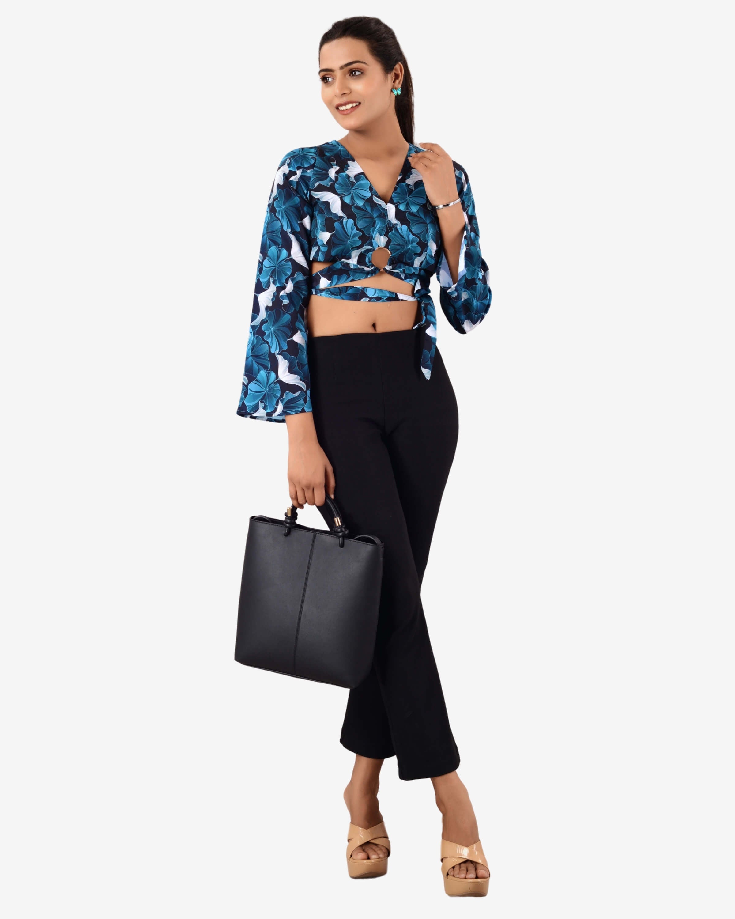 Dramatic Flourish: Bell Sleeve Beauty with Back Dori Crop Blouse