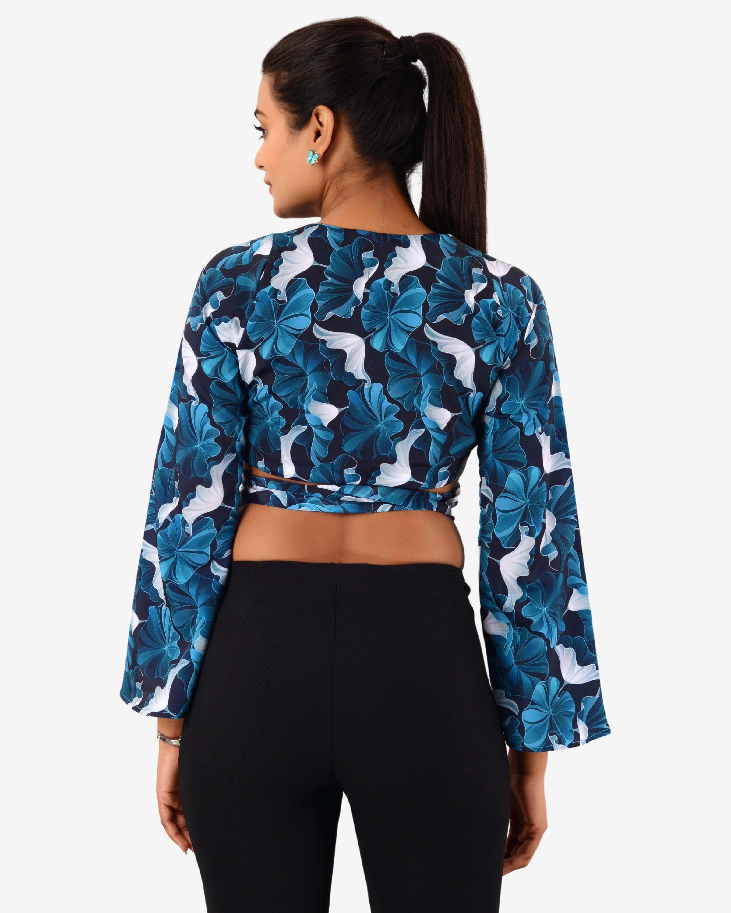 Dramatic Flourish: Bell Sleeve Beauty with Back Dori Crop Blouse