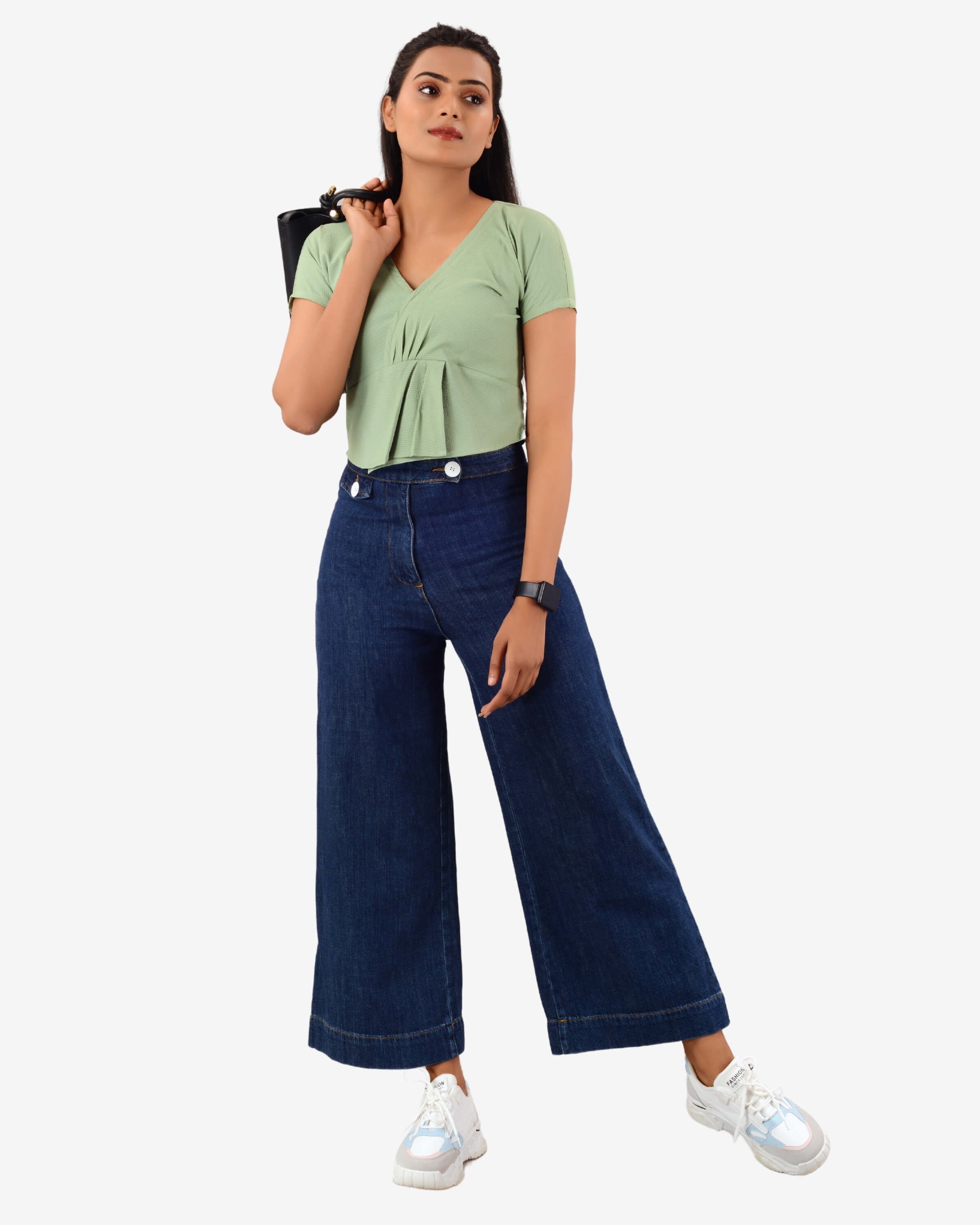 Bare Elegance: V-Neck Pleated Crop Top Delight