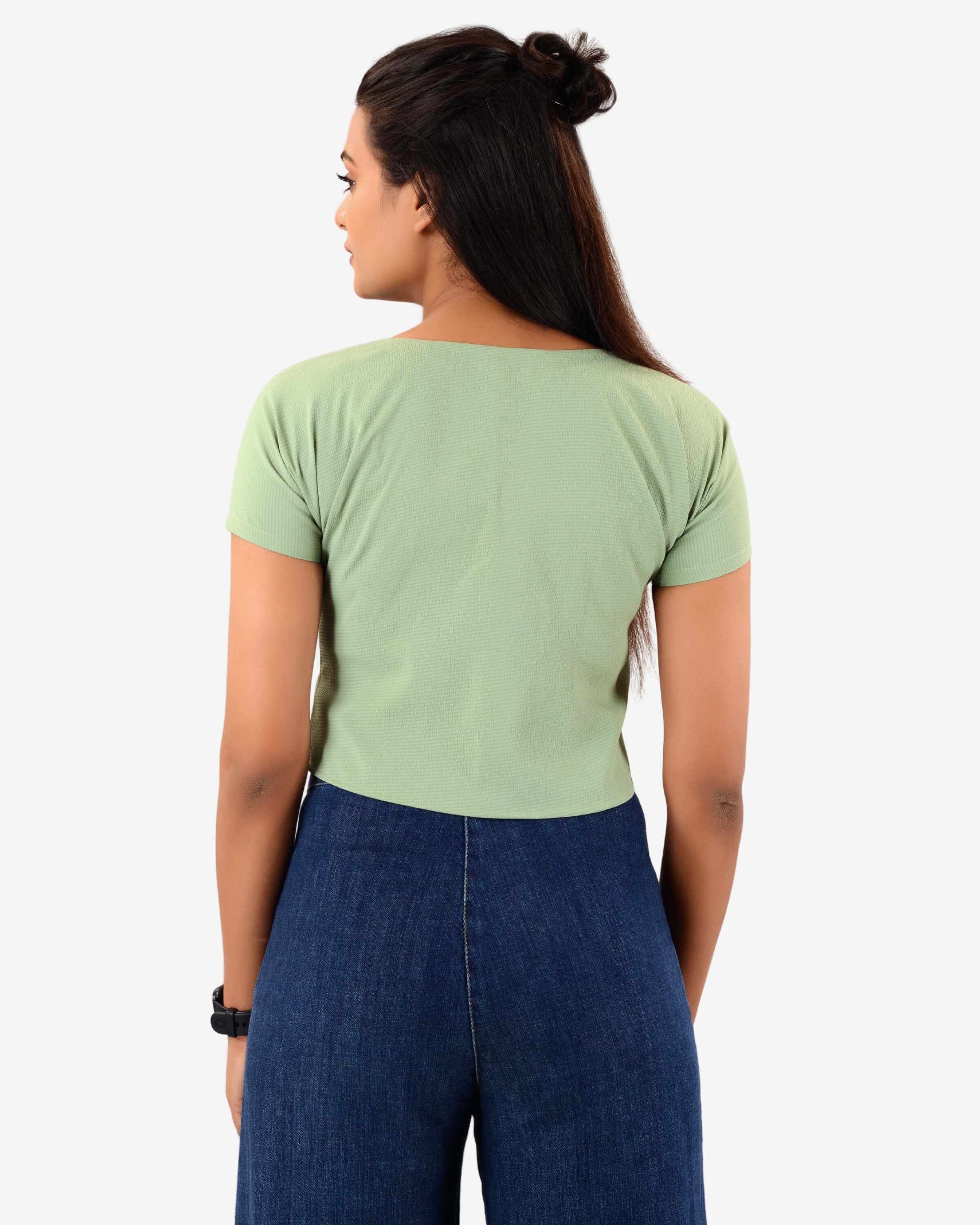 Bare Elegance: V-Neck Pleated Crop Top Delight