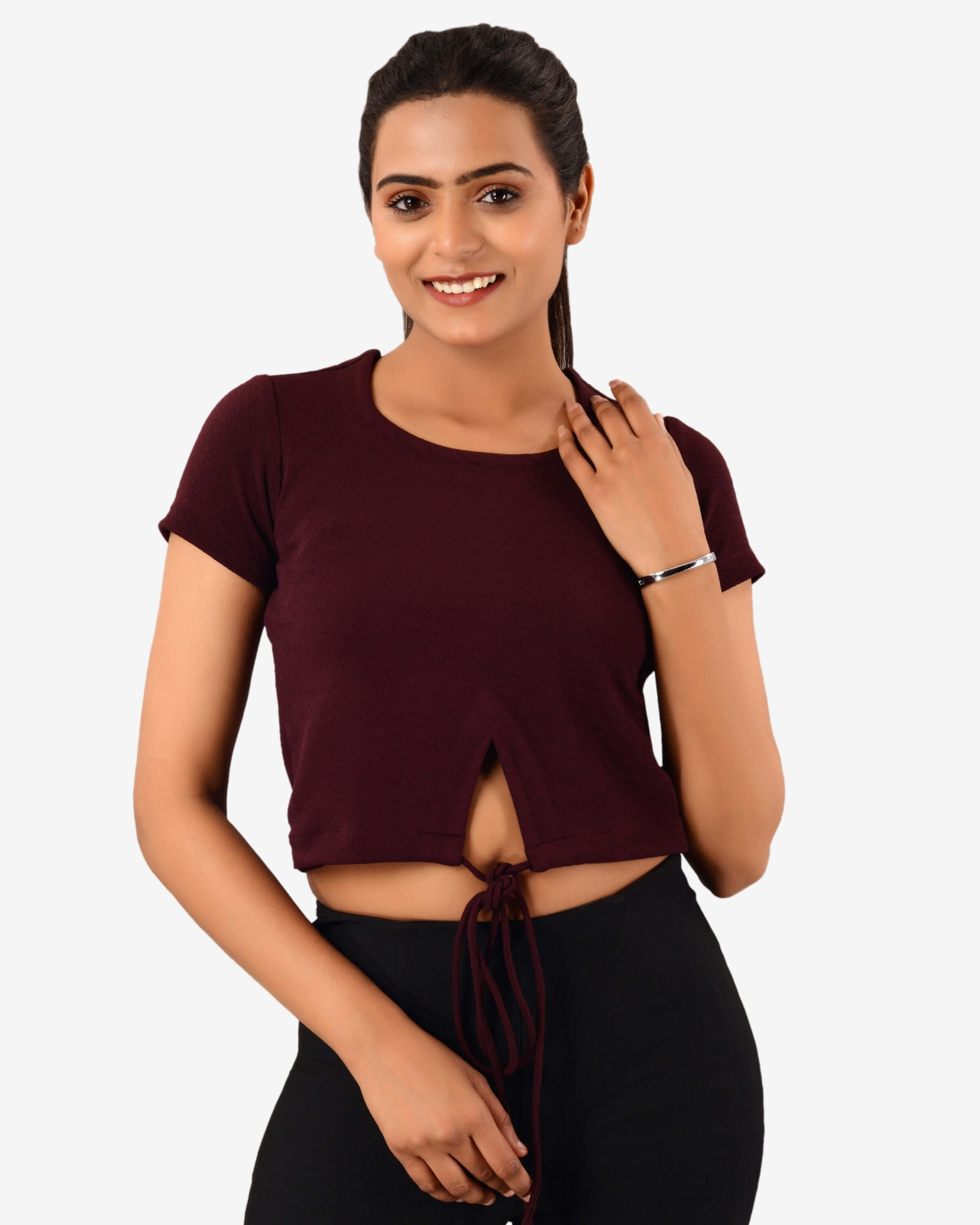 Burgundy Bliss Back Tie up Crop Top: Sip in Style