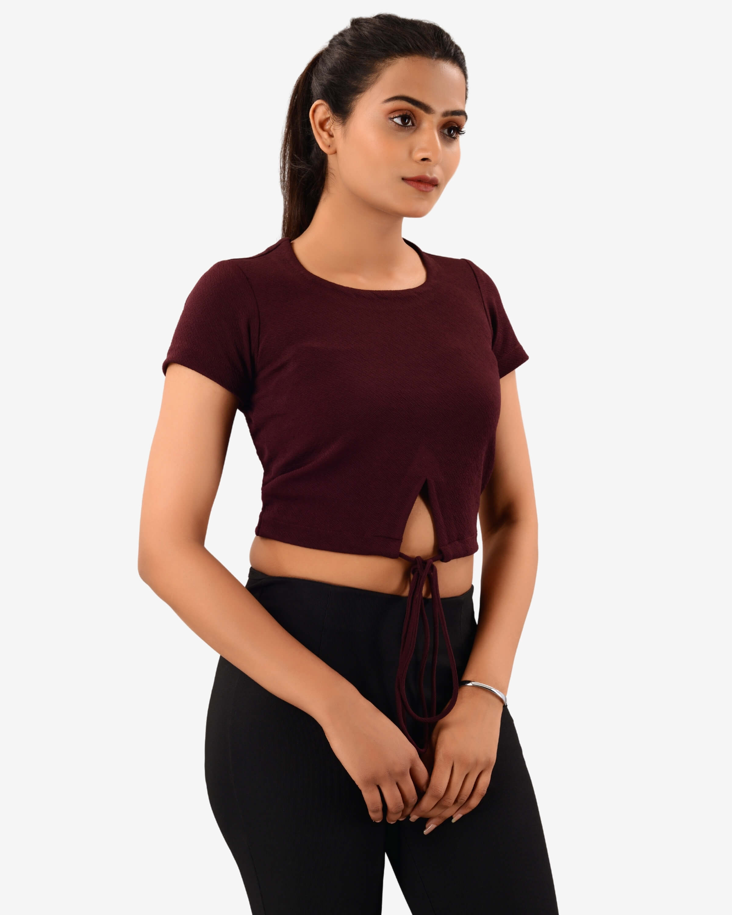 Burgundy Bliss Back Tie up Crop Top: Sip in Style