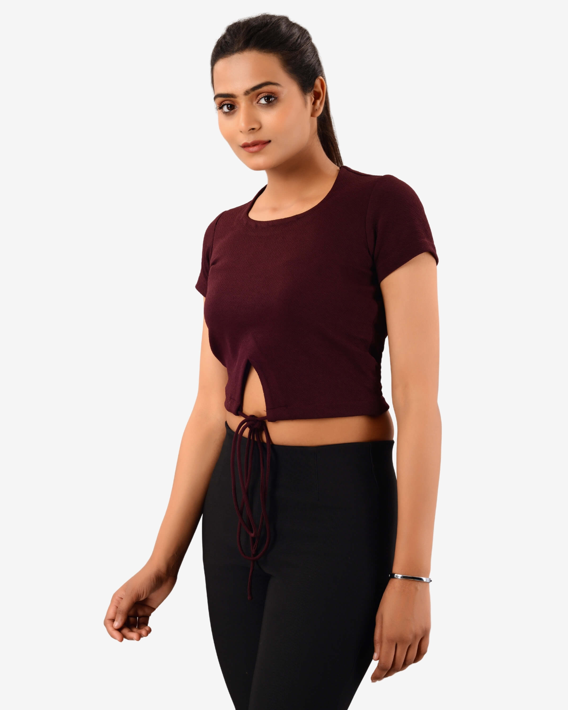 Burgundy Bliss Back Tie up Crop Top: Sip in Style