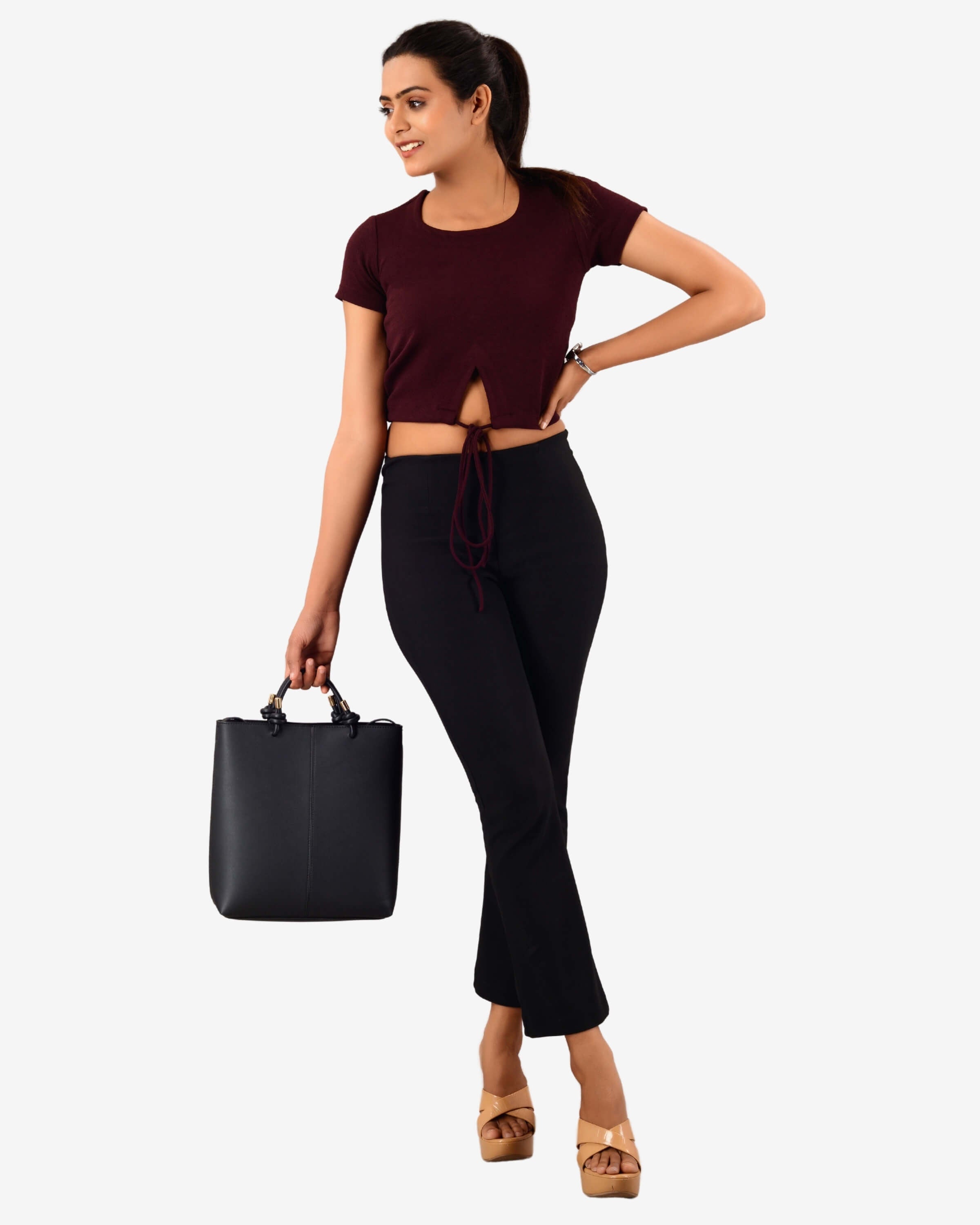 Burgundy Bliss Back Tie up Crop Top: Sip in Style