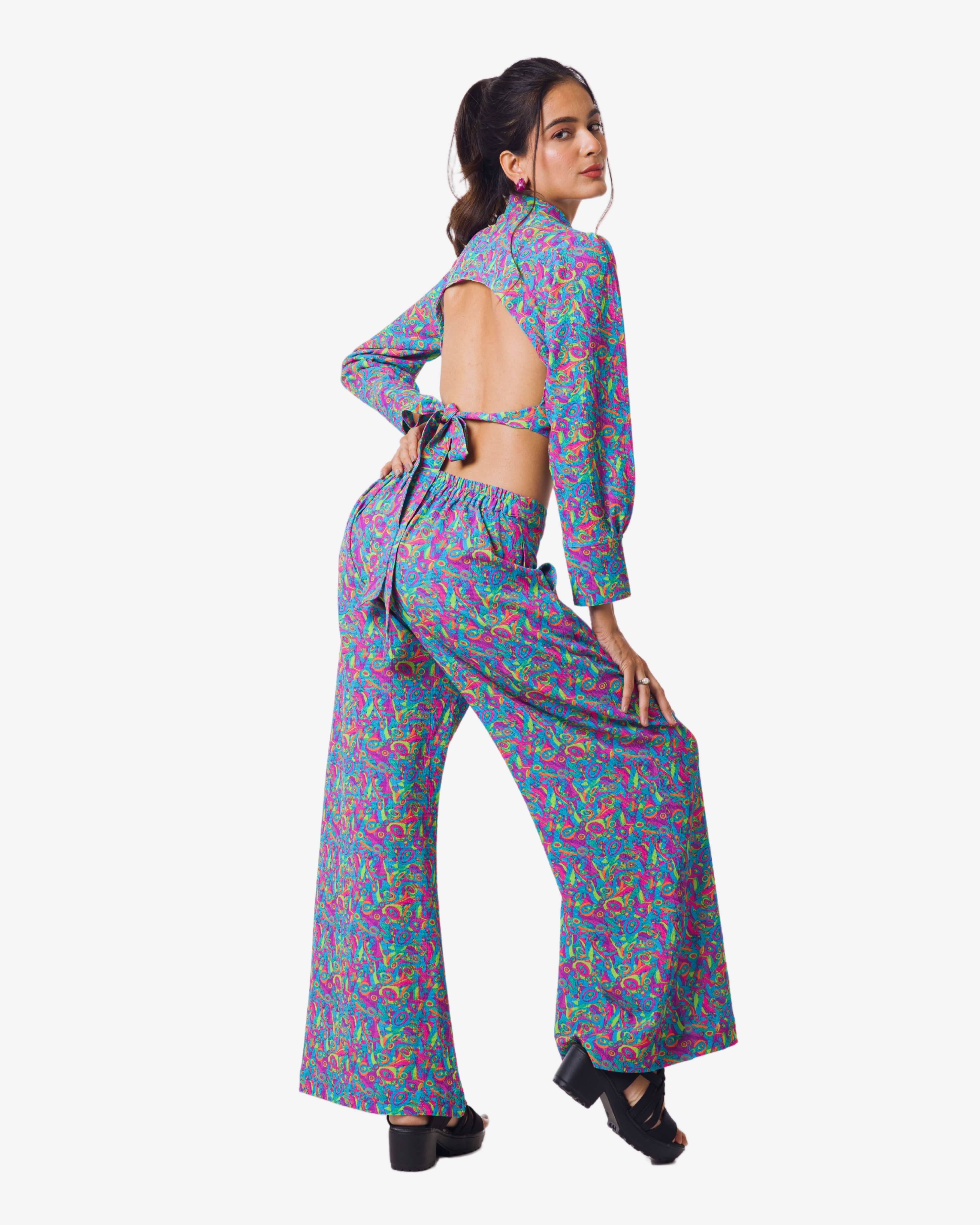 Royal Abstract printed Backless Set with Flared Bottom