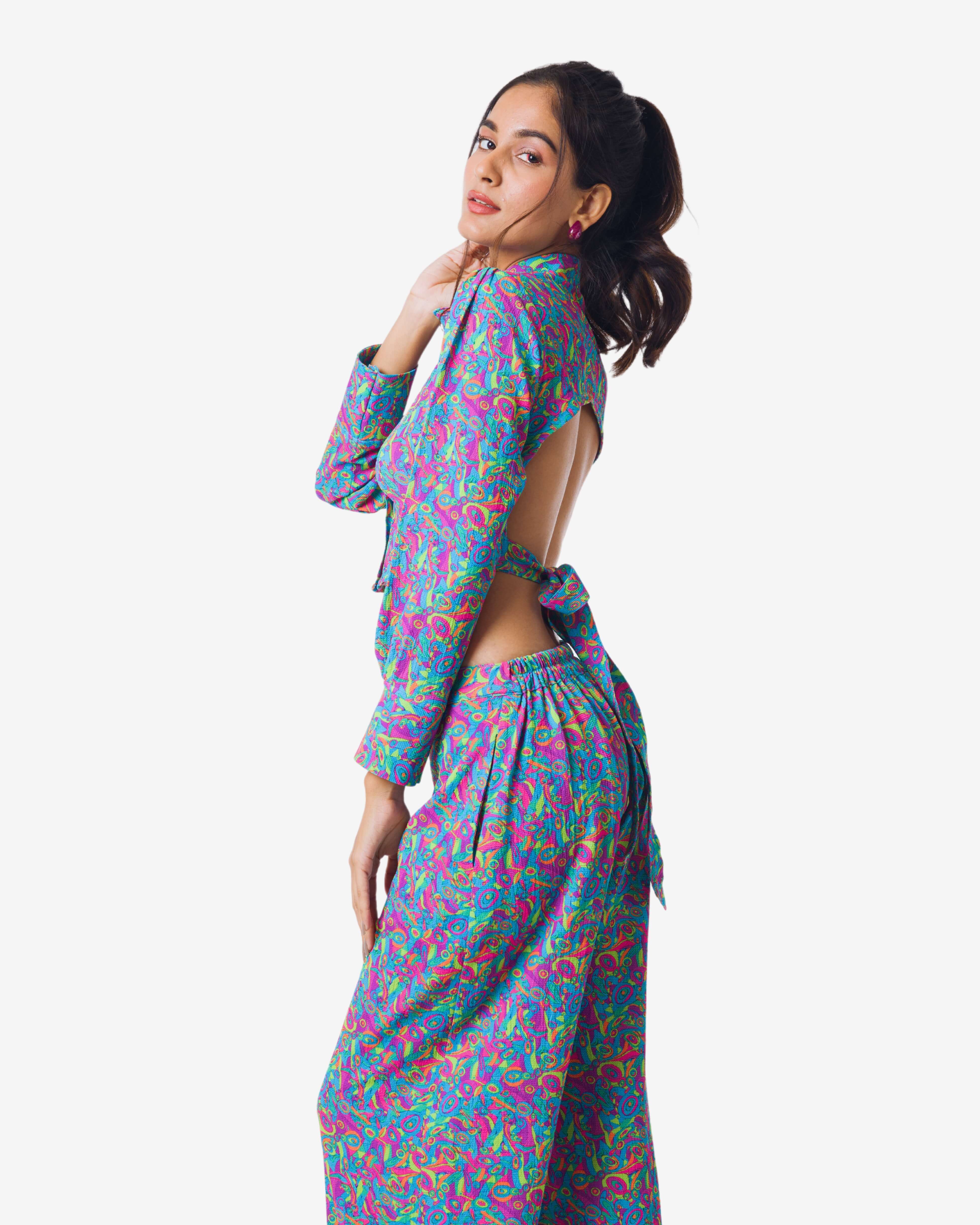 Royal Abstract printed Backless Set with Flared Bottom